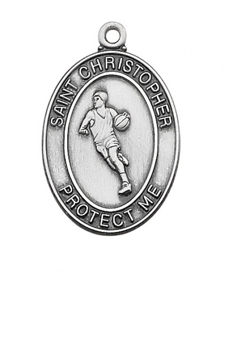 STERLING SILVER ST. CHRISTOPHER BASKETBALL MEDAL