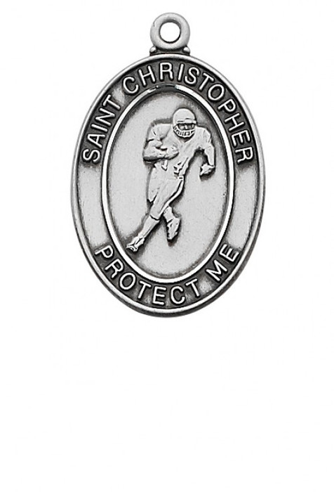 STERLING SILVER ST. CHRISTOPHER FOOTBALL MEDAL