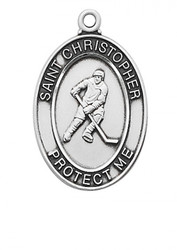 STERLING SILVER ST. CHRISTOPHER HOCKEY MEDAL