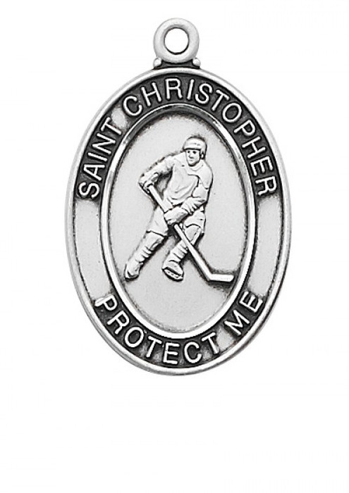 STERLING SILVER ST. CHRISTOPHER HOCKEY MEDAL