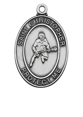 STERLING SILVER ST. CHRISTOPHER LA CROSS MEDAL