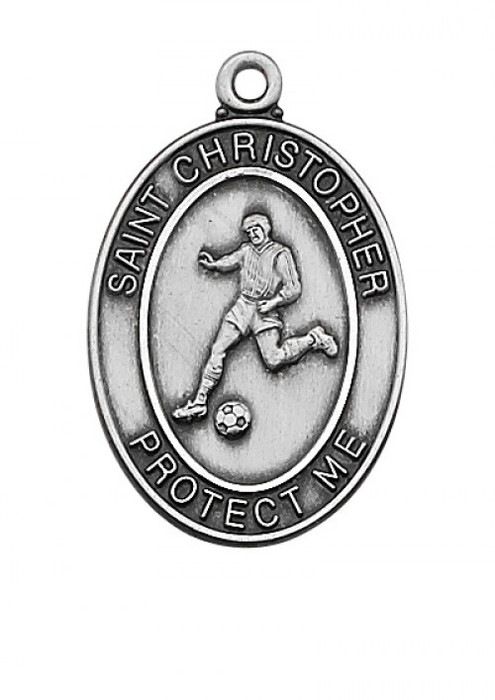 STERLING SILVER ST. CHRISTOPHER SOCCER MEDAL