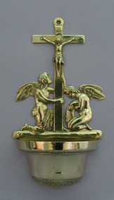 Crucifixion Angel Brass Holy Water Font - Made in Italy
