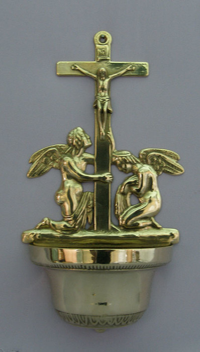 Crucifixion Angel Brass Holy Water Font
