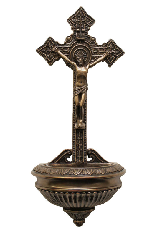 Bronze Crucifixion Holy Water Font