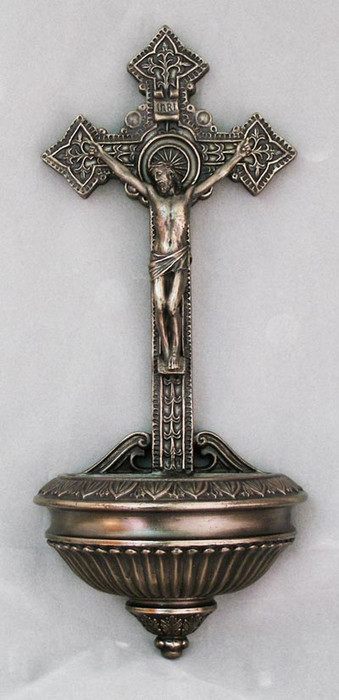 Crucifixion Holy Water Font (bronze, color, pewter) 