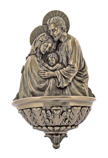 Holy Family Bronze Holy Water Font (bronze, color or white)