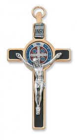 ST. BENEDICT ITALIAN CRUCIFIX BLACK EPOXY 3" WITH BLUE & RED CENTER 119-08