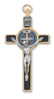 ST. BENEDICT ITALIAN CRUCIFIX BLACK EPOXY 3" WITH BLUE & RED CENTER 119-08