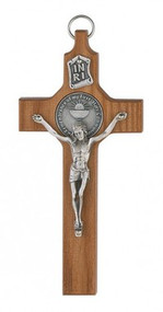 WALNUT CRUCIFIX WITH COMMUNION MEDAL 6" 75-23742