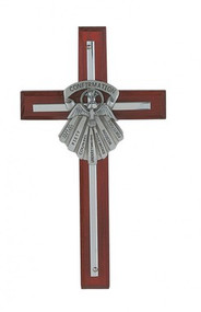 SILVER GIFTS OF THE SPIRIT 7" CROSS ON CHERRY STAINED WOOD 77-18