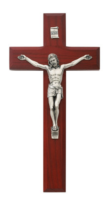 CHERRY STAINED FINE WOOD CRUCIFIX 8"