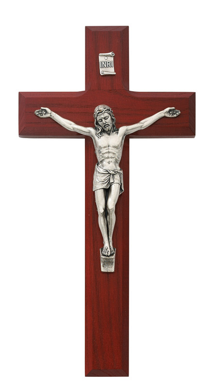 CHERRY STAINED FINE WOOD CRUCIFIX 8"