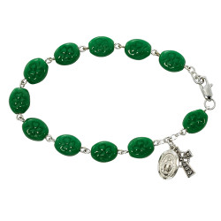 SHAMROCK OVAL GLASS ADULT ROSARY BRACELET 920L