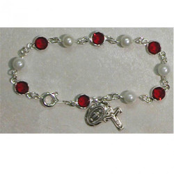 RED & PEARL AUSTRIAN CRYSTAL STONES ADULT ROSARY BRACELET BR192