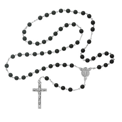 BLACK GLASS ROSARY 7MM 121D-BKF