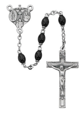 BLACK GLASS ROSARY 4X6MM 136DF