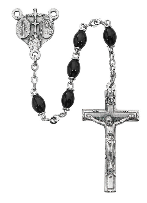 Black Glass Rosary with Oval Beads