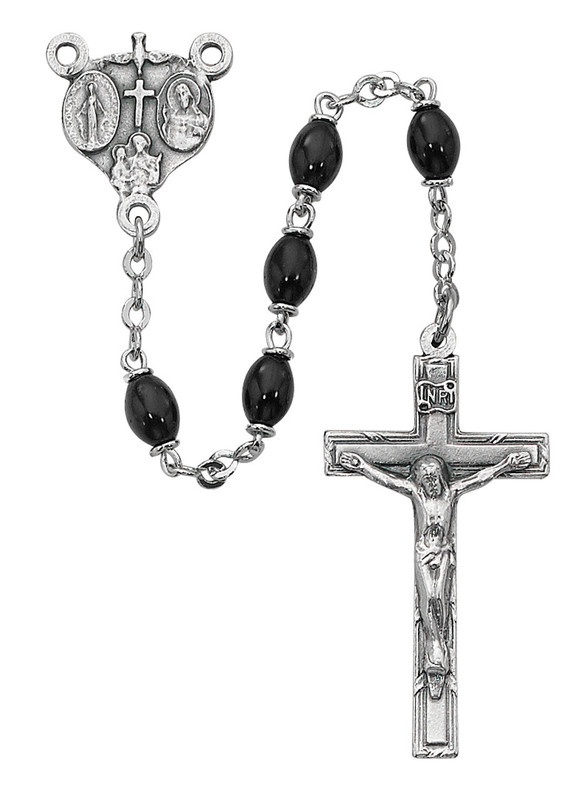Black Glass Rosary with Oval Beads