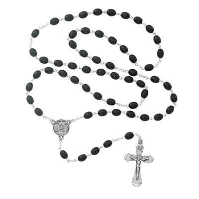 BLACK WOOD ROSARY 6X8MM 139D-BKF