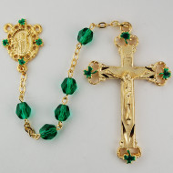 GREEN & BLACK ROSARY WITH GOLD PLATING 7MM 197HF