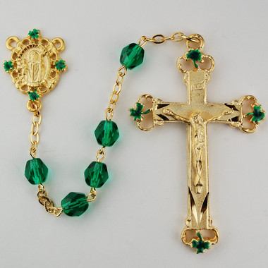 GREEN & BLACK ROSARY WITH GOLD PLATING 7MM 197HF