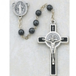 ST. BENEDICT HEMATITE IMPORTED ROSARY ENAMELED CRUCIFIX 6MM 440R