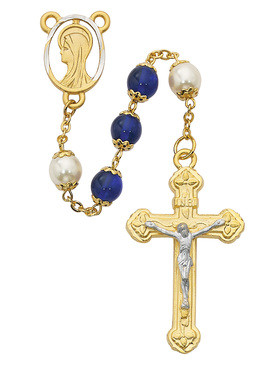 BLUE & PEARL CAPPED ROSARY 8MM 450HF