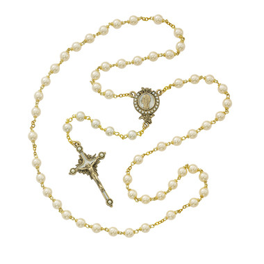 GLASS PEARLS OF MARY ROSARY WITH GOLD PLATING 7MM 454HF