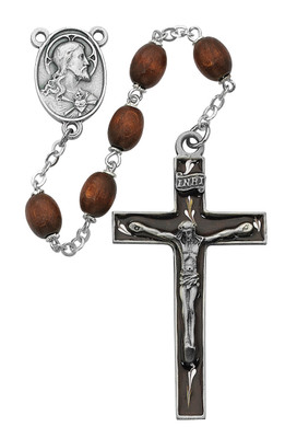 BROWN WOOD ROSARY 6X8MM 537D-BRF