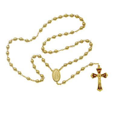 DIVINE MERCY GOLD PLATED METAL ROSARY 6MM 583HF