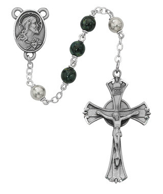 GREEN & BLACK MARBLE ROSARY 7MM 587DF