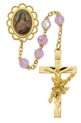 ST. THERESE L.F. TIN CUT ROSE AURORA ROSARY WITH GOLD PLATING 7MM 591PF