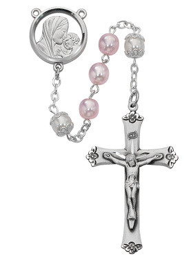 PINK & WHITE PEARL ROSARY 7MM 592RF