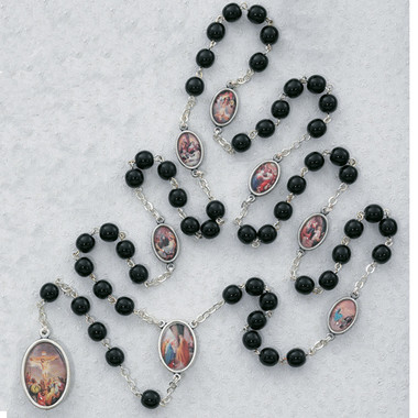 SEVEN SORROWS IMPORTED BLACK GLASS CHAPLET 7MM 722R
