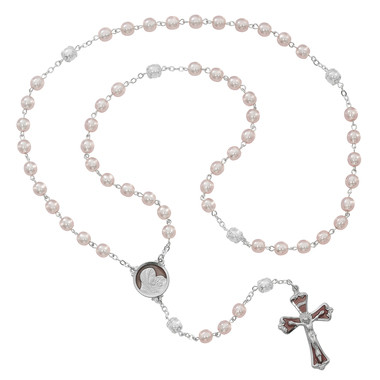 PINK & WHITE PEARL ROSARY 7MM 772RF