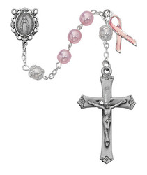 CANCER PINK & WHITE PEARL  ROSARY 7MM 791SF