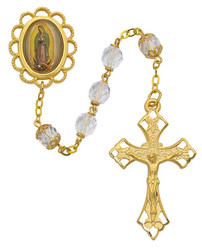 CLEAR CRYSTAL ROSARY WITH PHOTO CENTER 7MM 856HF
