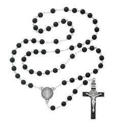 ST. BENEDICT BLACK GLASS ROSARY 7MM 863DF