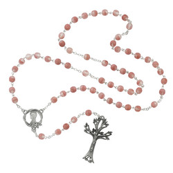 FROSTED PINK ROSARY WITH DOGWOOD CRUCIFIX 7MM 995DF