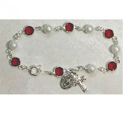 RED & PEARL AUSTRIAN CRYSTAL STONES ADULT ROSARY BRACELET BR230