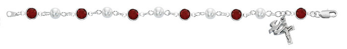 Red Crystal and Pearl Confirmation Bracelet