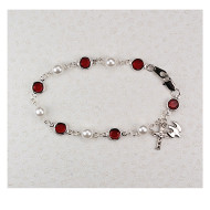 RED AUSTRIAN STONES & PEARL BRACELET 7-1/2" BR269D