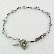 FINE QUALITY RHODIUM PLATED HEARTS & CUBIC ZIRCONIA STONES ADULT BRACELET BR315