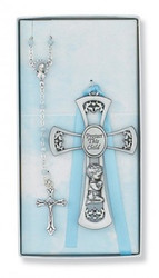 CHILDREN'S BLUE CRIB CROSS & ROSARY SET BS11