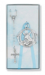 CHILDREN'S BLUE CRIB CROSS & ROSARY SET BS16