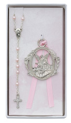 Silver Children's Guardian Angel Crib Cross & Rosary Set