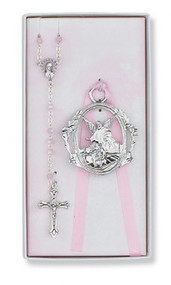 CHILDREN'S PINK CRIB CROSS & ROSARY SET BS17