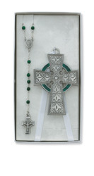 CHILDREN'S CRIB CELTIC CROSS & ROSARY SET BS38