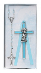 CHILDREN'S BLUE CRIB CROSS & ROSARY SET BS49
